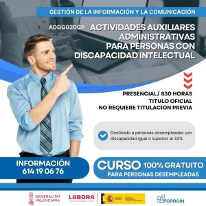 ADGG02DCP Actividades Auxiliares Administrativas para personas con discapacidad intelectual | 830 HORAS