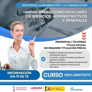 ADGG0408 Operaciones Auxiliares de Servicios Administrativos Generales | 500 HORAS